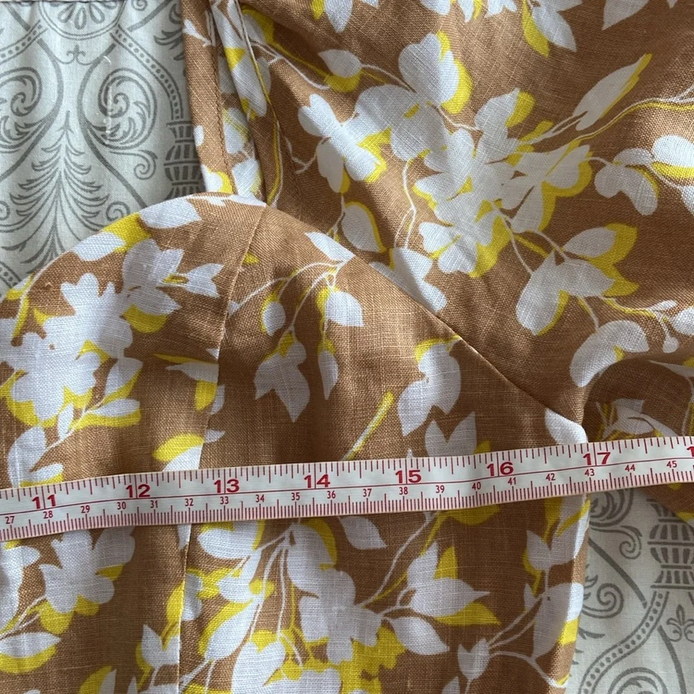 Draper James June Dress Shadow Floral Linen White Tan Yellow XS or 0 - Picture 13 of 17